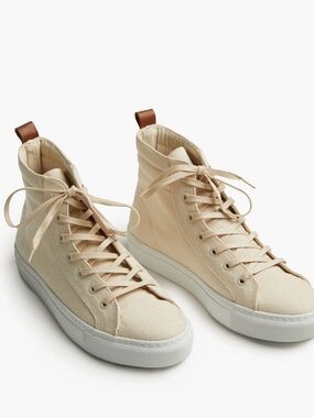 Able High-Top Canvas Sneakers in Beige with Brown Pull Tab